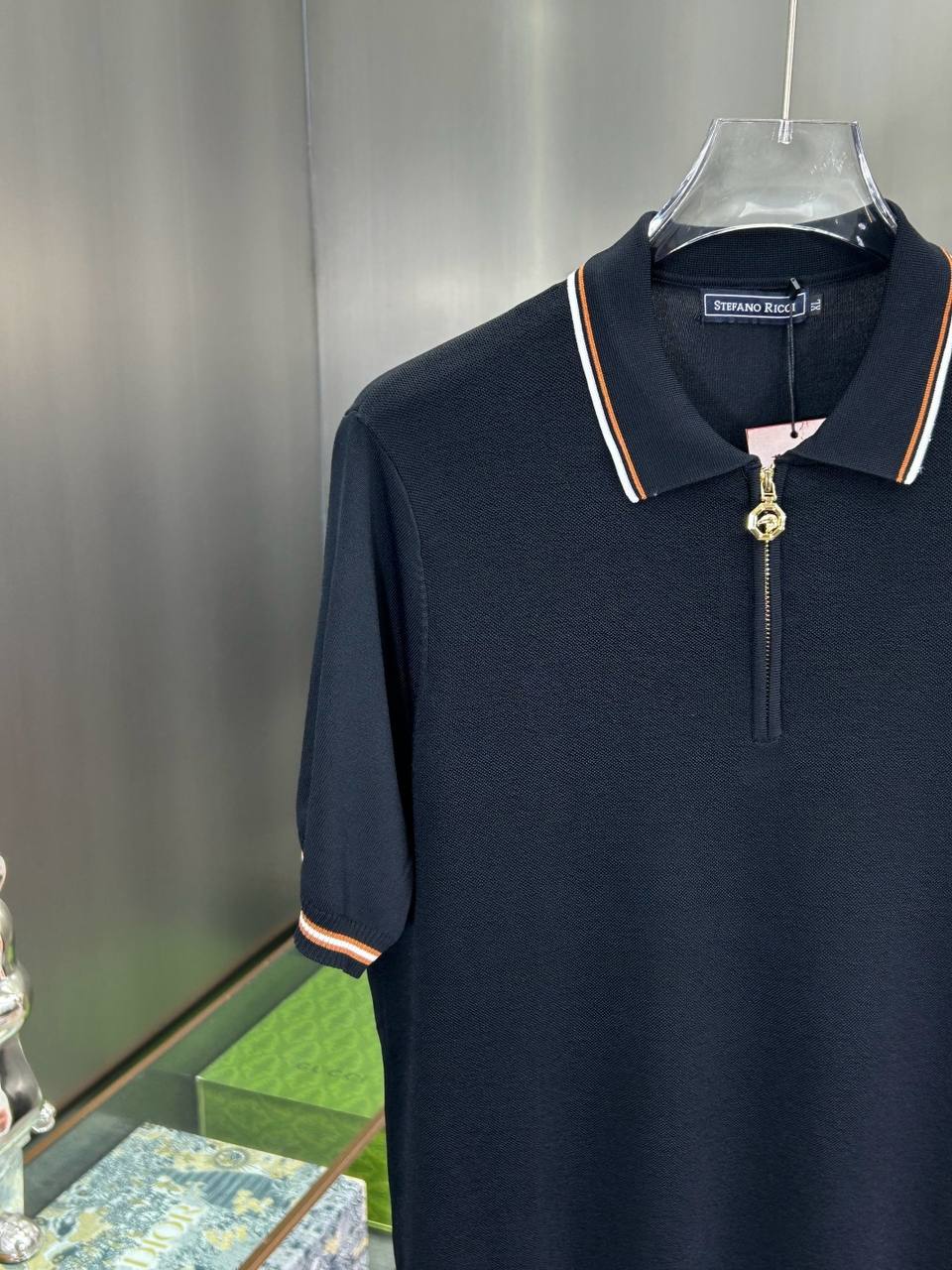 Stefano Ricci Half-Zip Knit Polo – Black