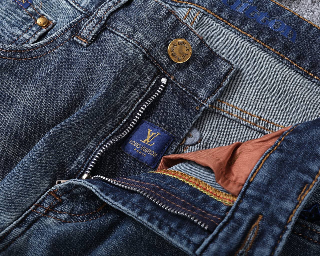 **Louis Vuitton Dark Wash Denim Jeans – Monogram Embroidered Pocket | Premium Men's Jeans**