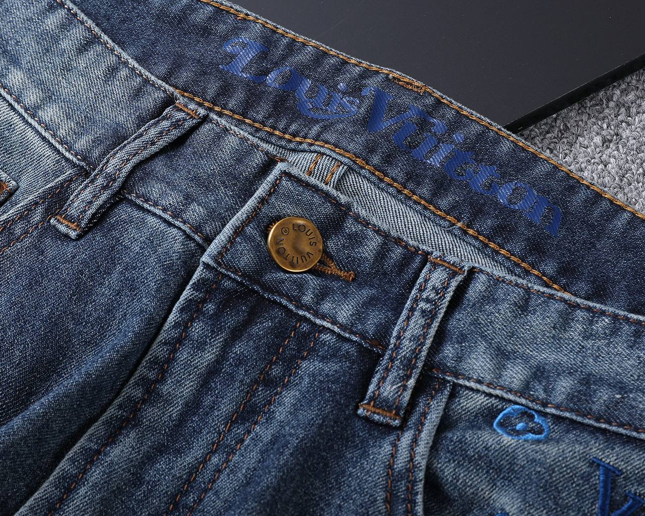 **Louis Vuitton Dark Wash Denim Jeans – Monogram Embroidered Pocket | Premium Men's Jeans**