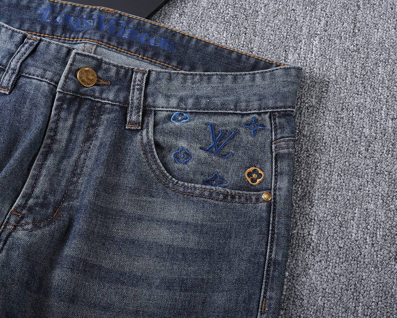 **Louis Vuitton Dark Wash Denim Jeans – Monogram Embroidered Pocket | Premium Men's Jeans**