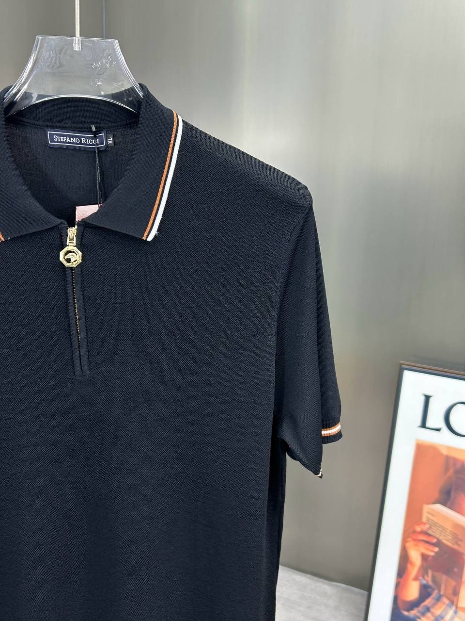 Stefano Ricci Half-Zip Knit Polo – Black