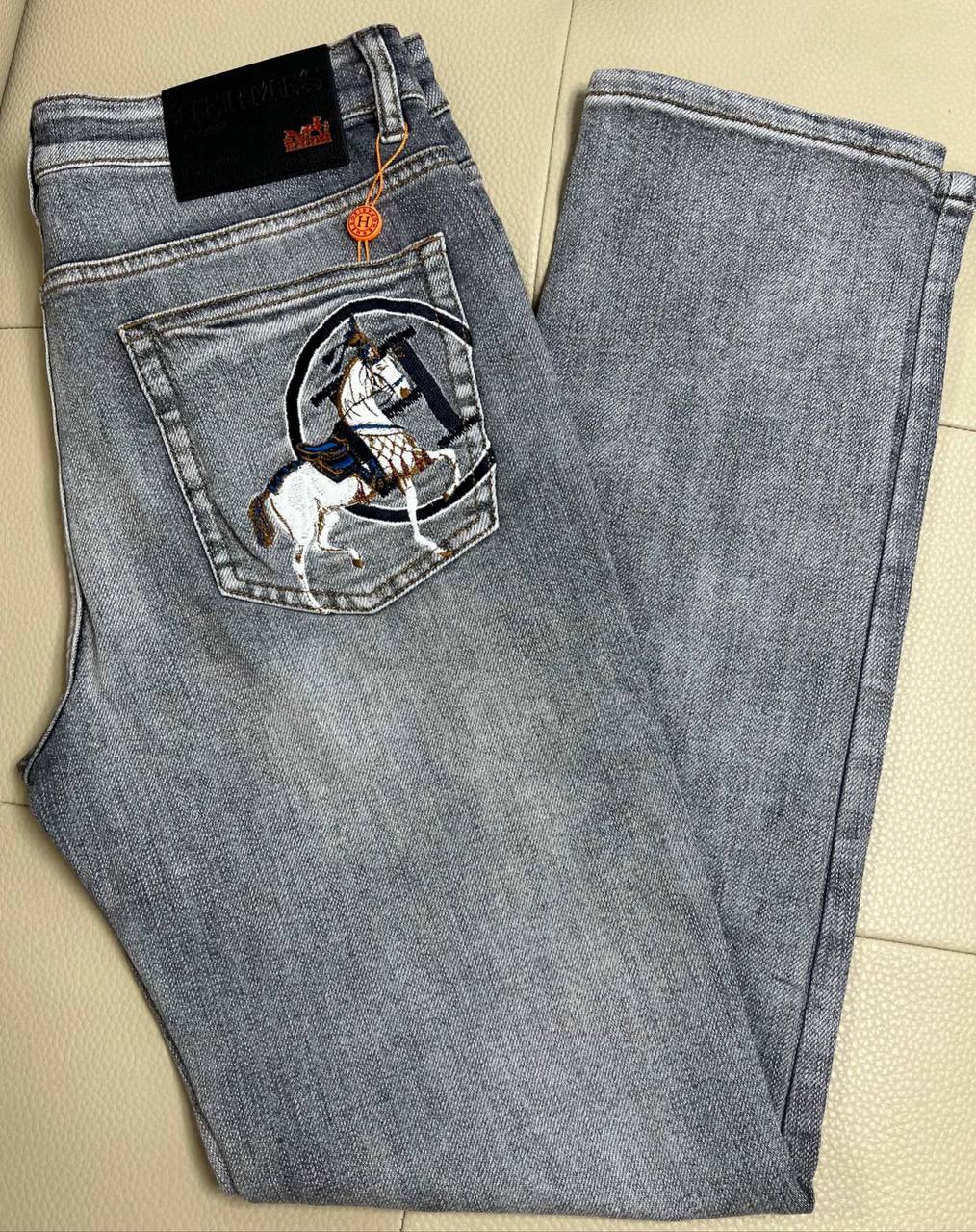 Hermès Classic Grey Wash Jeans – Premium Men's Slim Fit Luxury Denim