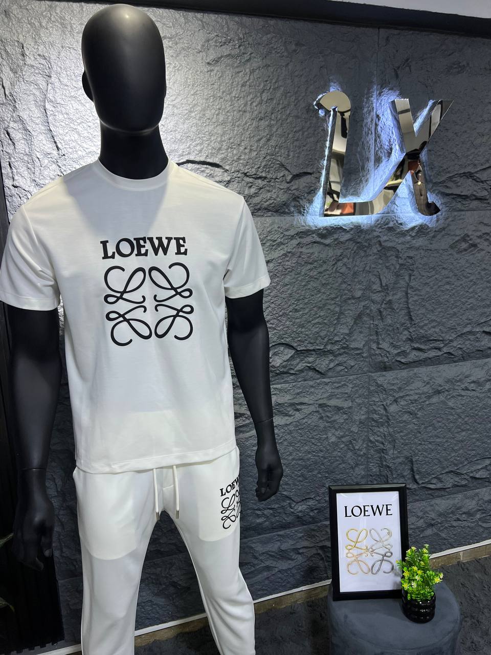 Loewe White Luxury Tracksuit Set – Premium Cotton T-Shirt & Jogger | Men's Casual Summer Outfit