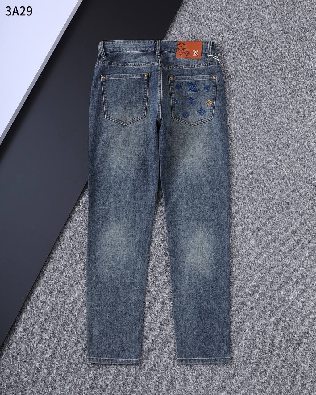 **Louis Vuitton Dark Wash Denim Jeans – Monogram Embroidered Pocket | Premium Men's Jeans**