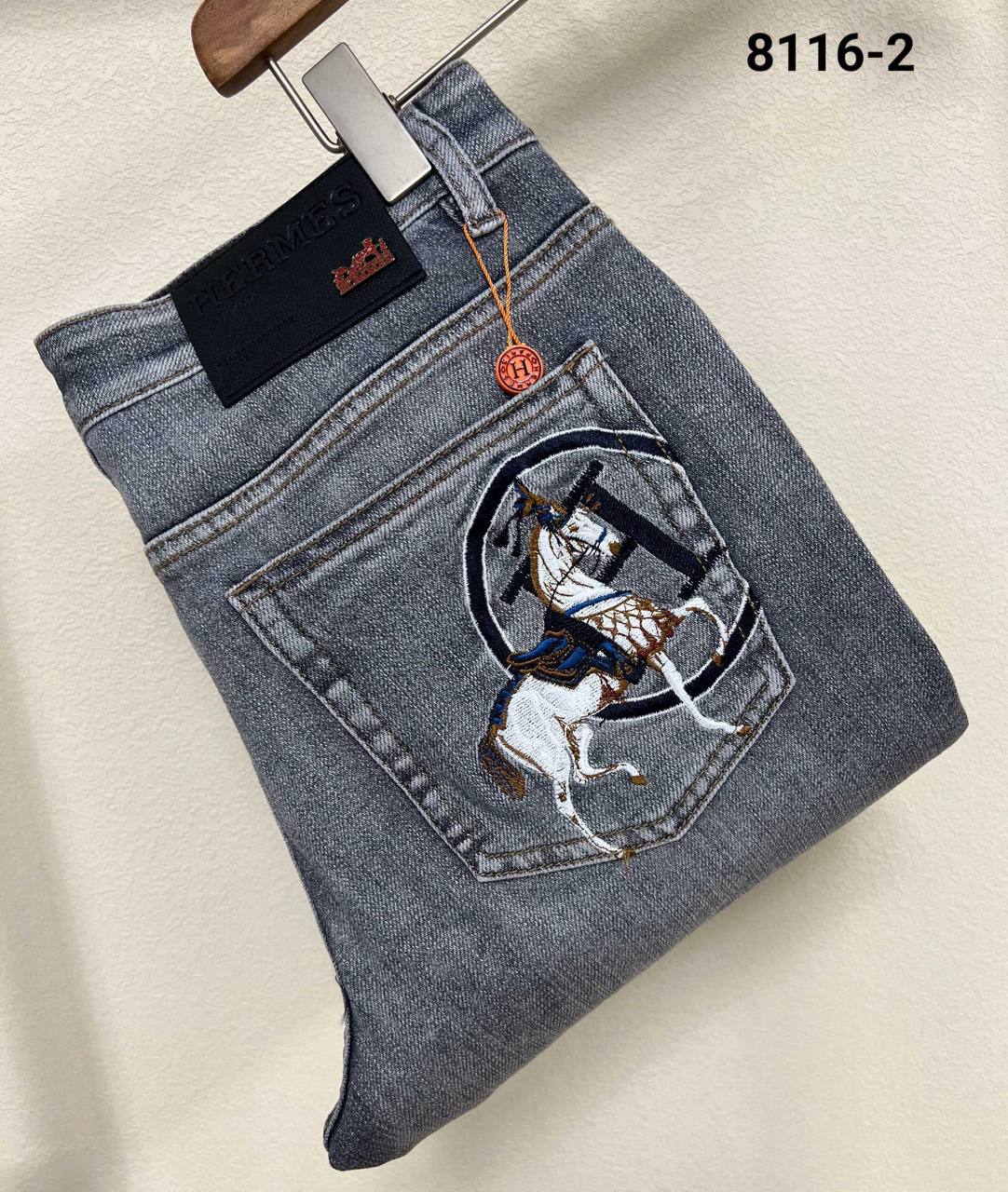 Hermès Classic Grey Wash Jeans – Premium Men's Slim Fit Luxury Denim