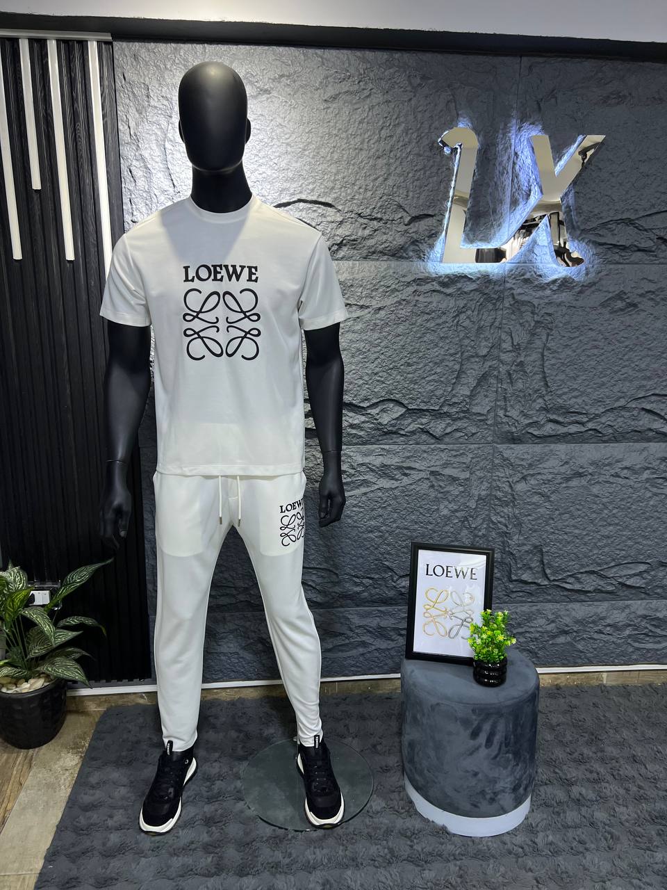 Loewe White Luxury Tracksuit Set – Premium Cotton T-Shirt & Jogger | Men's Casual Summer Outfit