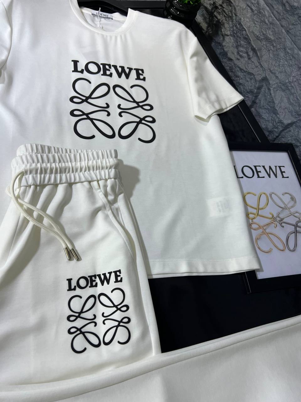 Loewe White Luxury Tracksuit Set – Premium Cotton T-Shirt & Jogger | Men's Casual Summer Outfit