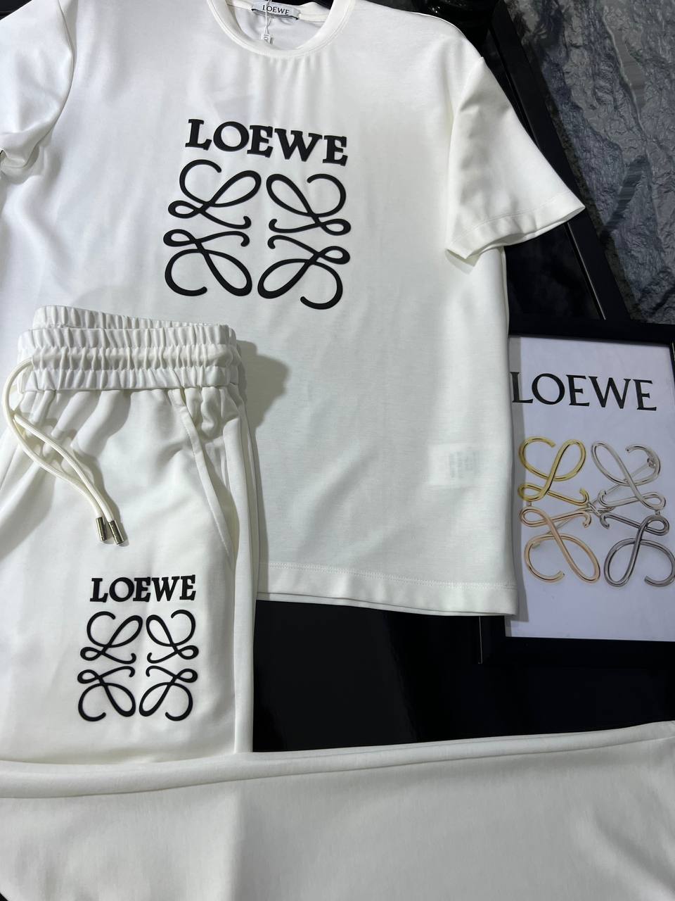 Loewe White Luxury Tracksuit Set – Premium Cotton T-Shirt & Jogger | Men's Casual Summer Outfit