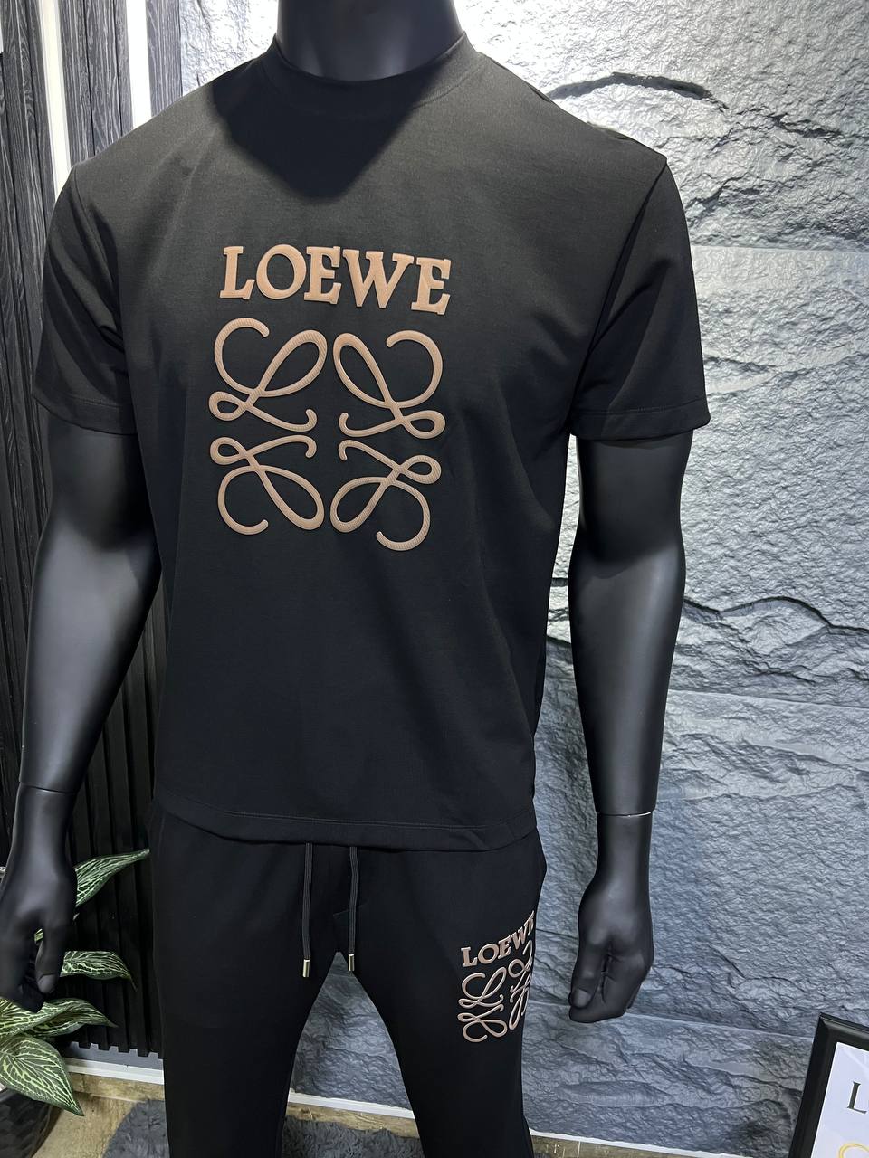 Loewe Black Luxury Tracksuit Set – Premium Cotton T-Shirt & Jogger | Men's Casual Streetwear Outfit